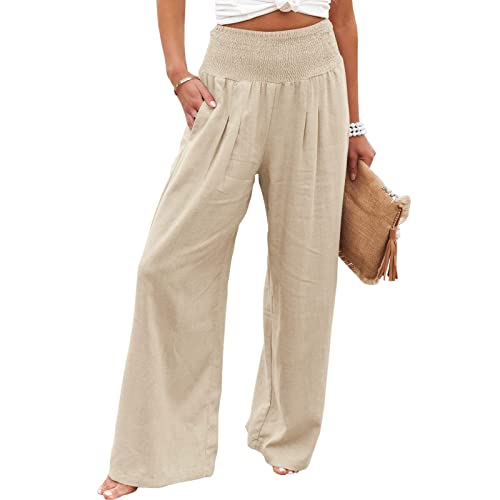 Astarcoo Hosen Damen Sommer Leinenhose Weites Bein Elegant High Waist Palazzo Hose Casual Freizeithose Stoffhose Yogahose Einfarbig Bequeme Leichte Strandhose Linen Pants mit Taschen von Astarcoo