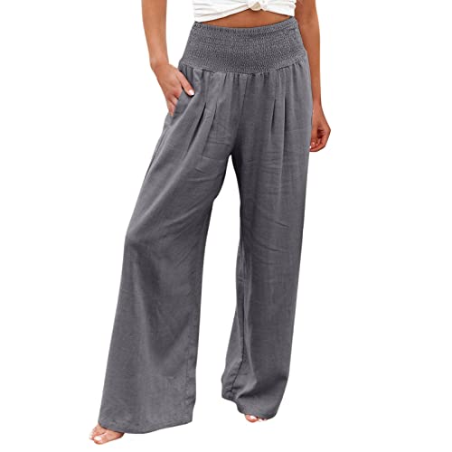 Astarcoo Hosen Damen Sommer Leinenhose Weites Bein Elegant High Waist Palazzo Hose Casual Freizeithose Stoffhose Yogahose Einfarbig Bequeme Leichte Strandhose Linen Pants mit Taschen von Astarcoo