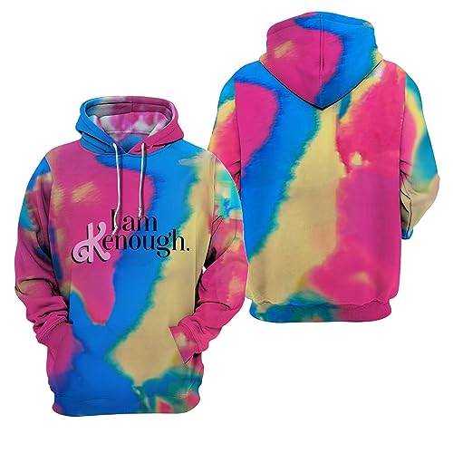 Astarcoo I am Kenough Hoodie Barbie 2023 Kapuzenpullover Sweatshirt Casual Oberteil 3D Druck Tie Dye Langarm Pullover für Männer Frauen Streetwear von Astarcoo