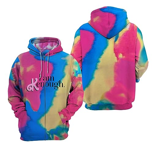 Astarcoo I am Kenough Hoodie Barbie 2023 Kapuzenpullover Sweatshirt Casual Oberteil 3D Druck Tie Dye Langarm Pullover für Männer Frauen Streetwear von Astarcoo