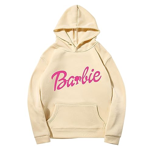 Astarcoo Pullover Damen Barbie Briefe Drucken Hoodie Sweatshirt mit Kapuze Herbst Winter Warm Oberteil Casual Sport Langarm Kapuzenpullover Tops Pulli Streetwear von Astarcoo