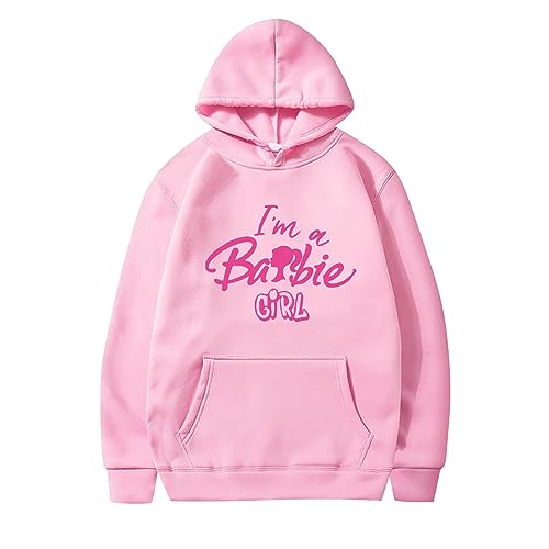 Astarcoo Pullover Damen Barbie Briefe Drucken Hoodie Sweatshirt mit Kapuze Herbst Winter Warm Oberteil Casual Sport Langarm Kapuzenpullover Tops Pulli Streetwear von Astarcoo