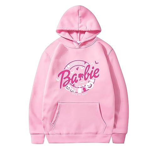 Astarcoo Pullover Damen Barbie Briefe Drucken Hoodie Sweatshirt mit Kapuze Herbst Winter Warm Oberteil Casual Sport Langarm Kapuzenpullover Tops Pulli Streetwear von Astarcoo