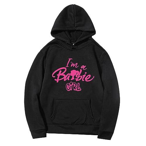 Astarcoo Pullover Damen Barbie Briefe Drucken Hoodie Sweatshirt mit Kapuze Herbst Winter Warm Oberteil Casual Sport Langarm Kapuzenpullover Tops Pulli Streetwear von Astarcoo