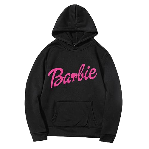 Astarcoo Pullover Damen Barbie Briefe Drucken Hoodie Sweatshirt mit Kapuze Herbst Winter Warm Oberteil Casual Sport Langarm Kapuzenpullover Tops Pulli Streetwear von Astarcoo