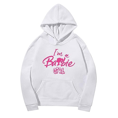 Astarcoo Pullover Damen Barbie Briefe Drucken Hoodie Sweatshirt mit Kapuze Herbst Winter Warm Oberteil Casual Sport Langarm Kapuzenpullover Tops Pulli Streetwear von Astarcoo