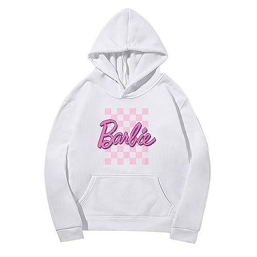 Astarcoo Pullover Damen Barbie Briefe Drucken Hoodie Sweatshirt mit Kapuze Herbst Winter Warm Oberteil Casual Sport Langarm Kapuzenpullover Tops Pulli Streetwear von Astarcoo