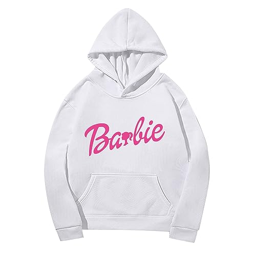 Astarcoo Pullover Damen Barbie Briefe Drucken Hoodie Sweatshirt mit Kapuze Herbst Winter Warm Oberteil Casual Sport Langarm Kapuzenpullover Tops Pulli Streetwear von Astarcoo