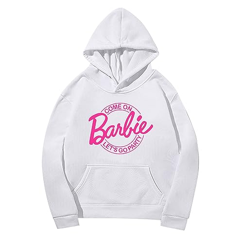 Astarcoo Pullover Damen Barbie Briefe Drucken Hoodie Sweatshirt mit Kapuze Herbst Winter Warm Oberteil Casual Sport Langarm Kapuzenpullover Tops Pulli Streetwear von Astarcoo