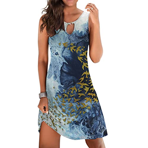 Astarcoo Sommerkleider Damen Knielang Kurz Kleider Blumen T-Shirt Strandkleid Lässig Sommer Partykleid Elegant Ärmellos Cut Out Freizeitkleider Mini Dress von Astarcoo