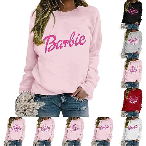 Astarcoo Sweatshirt Damen Pullover Barbie Briefe Drucken Rundhals Langarmshirt Pulli Herbst Winter Casual Locker Oberteile Sport Streetwear Sweatshirts ohne Kapuze Shirts Tops von Astarcoo