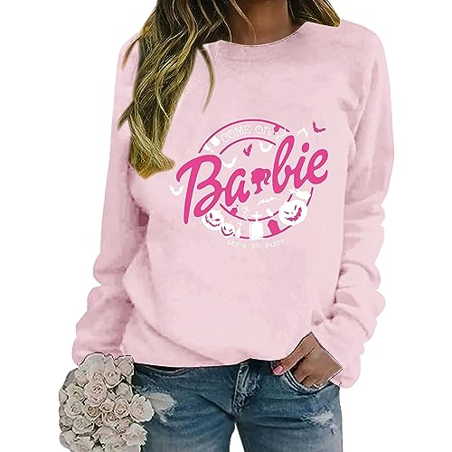 Astarcoo Sweatshirt Damen Pullover Barbie Briefe Drucken Rundhals Langarmshirt Pulli Herbst Winter Casual Locker Oberteile Sport Streetwear Sweatshirts ohne Kapuze Shirts Tops von Astarcoo