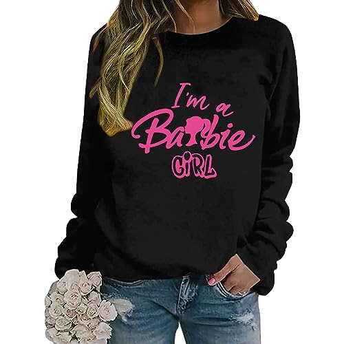 Astarcoo Sweatshirt Damen Pullover Barbie Briefe Drucken Rundhals Langarmshirt Pulli Herbst Winter Casual Locker Oberteile Sport Streetwear Sweatshirts ohne Kapuze Shirts Tops von Astarcoo