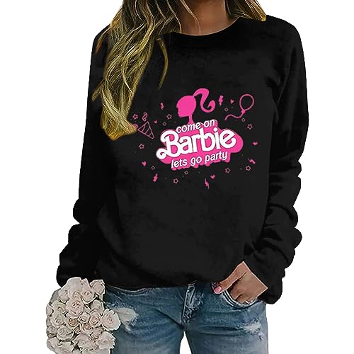 Astarcoo Sweatshirt Damen Pullover Barbie Briefe Drucken Rundhals Langarmshirt Pulli Herbst Winter Casual Locker Oberteile Sport Streetwear Sweatshirts ohne Kapuze Shirts Tops von Astarcoo