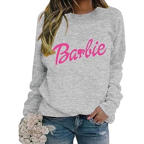 Astarcoo Sweatshirt Damen Pullover Barbie Briefe Drucken Rundhals Langarmshirt Pulli Herbst Winter Casual Locker Oberteile Sport Streetwear Sweatshirts ohne Kapuze Shirts Tops von Astarcoo