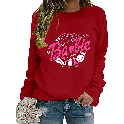 Astarcoo Sweatshirt Damen Pullover Barbie Briefe Drucken Rundhals Langarmshirt Pulli Herbst Winter Casual Locker Oberteile Sport Streetwear Sweatshirts ohne Kapuze Shirts Tops von Astarcoo