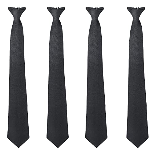 ASTER 4Pcs Herren Krawatte Schwarze Bequeme Herren Krawattenklammer Men's Tie Clip krawattennadel Einfarbig Uniform Pre Tie Verstellbar Krawatte Schwarz Schmal für Hochzeit Abschluss Schuluniform von ASTER