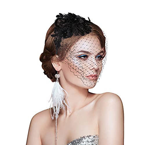 Vintage Schleier Spitze Tiara Fascinators 20er 50er Kopfschmuck Blume Federkleid Fascinator Schwarzer Zylinder Hut Teeparty Cocktail Schleier Party Hüte Halloween Haarschmuck Kostüm Damen Mädchen von ASTER