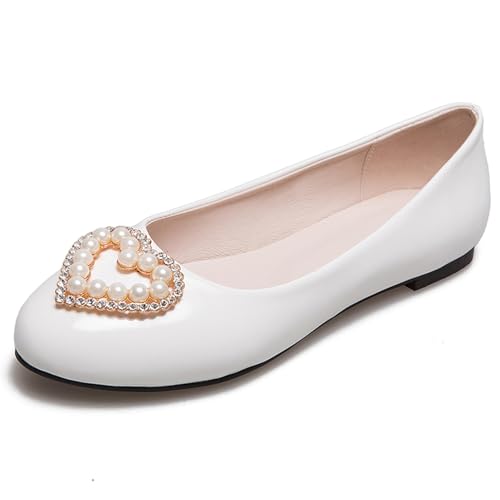 Asterisco Damen Flache Ballettschuhe Beaded Niedrige Absatz Schuhe Runde Zehen Ohne Verschluss Leisure, G10332Sx Weiß Gr 46 EU/48Cn von Asterisco