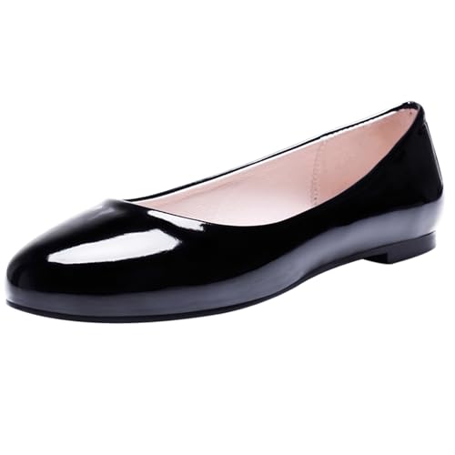 Asterisco Damen Flache Ballettschuhe Niedrige Absatz Schuhe Runde Zehen Ohne Verschluss Simple, T9162Du Schwarz Gr 44 EU/46Cn von Asterisco