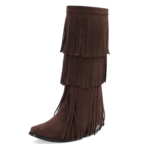 Asterisco Damen Hohe Stiefel Block Mitte Absatz Ohne Verschluss Pointed Toe 240784 Braun Gr 38 EU/39Cn von Asterisco
