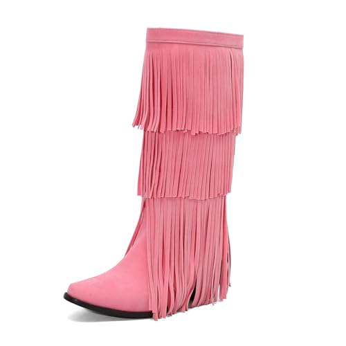 Asterisco Damen Hohe Stiefel Block Mitte Absatz Ohne Verschluss Pointed Toe 240784 Pink Gr 40.5 EU/42Cn von Asterisco