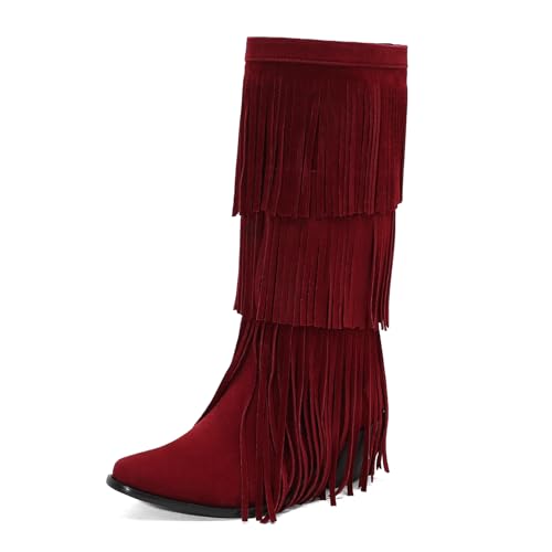 Asterisco Damen Hohe Stiefel Block Mitte Absatz Ohne Verschluss Pointed Toe 240784 Rot Gr 36.5 EU/37Cn von Asterisco