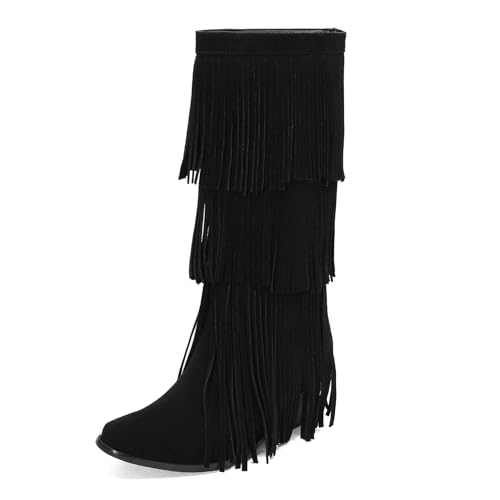 Asterisco Damen Hohe Stiefel Block Mitte Absatz Ohne Verschluss Pointed Toe 240784 Schwarz Gr 45 EU/47Cn von Asterisco