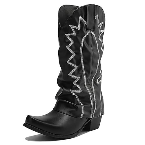 Asterisco Damen Hohe Stiefel Block Mitte Absatz Ohne Verschluss Pointed Toe 240868 Schwarz Gr 40.5 EU/42Cn von Asterisco
