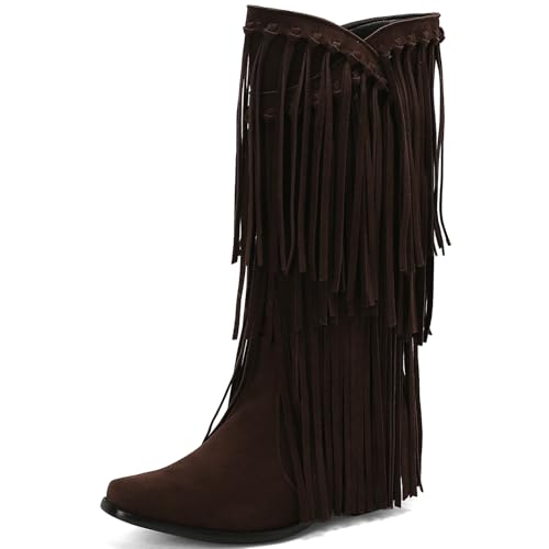 Asterisco Damen Hohe Stiefel Block Mitte Absatz Ohne Verschluss Pointed Toe 240888 Braun Gr 37 EU/38Cn von Asterisco