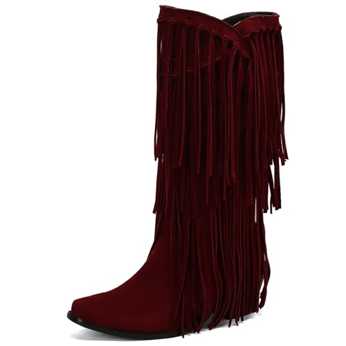 Asterisco Damen Hohe Stiefel Block Mitte Absatz Ohne Verschluss Pointed Toe 240888 Rot Gr 46 EU/48Cn von Asterisco