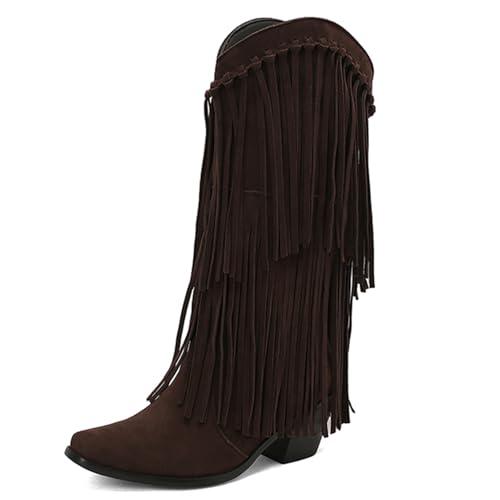 Asterisco Damen Hohe Stiefel Block Mitte Absatz Ohne Verschluss Pointed Toe 240889 Braun Gr 34 EU von Asterisco