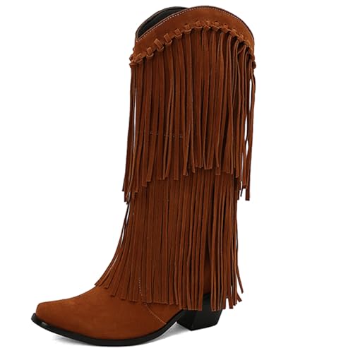 Asterisco Damen Hohe Stiefel Block Mitte Absatz Ohne Verschluss Pointed Toe 240889 Gelb Gr 34 EU von Asterisco