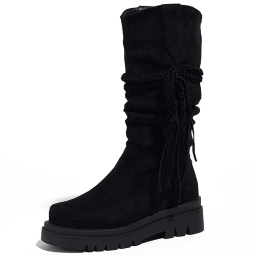 Asterisco Damen Hohe Stiefel Block Mitte Absatz Ohne Verschluss Runde Zehen 240836 Schwarz Gr 39 EU/40Cn von Asterisco