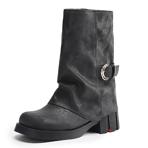 Asterisco Damen Hohe Stiefel Block Mitte Absatz Ohne Verschluss Runde Zehen 240866 Schwarz Gr 40.5 EU/42Cn von Asterisco