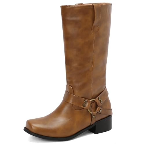 Asterisco Damen Hohe Stiefel Block Mitte Absatz Ohne Verschluss Square Toe 240882 Braun Gr 37 EU/38Cn von Asterisco