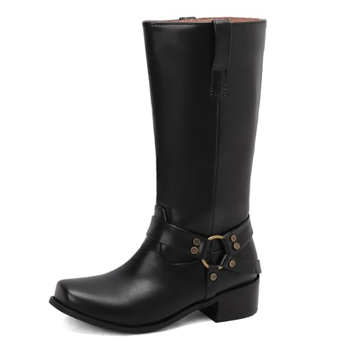 Asterisco Damen Hohe Stiefel Block Mitte Absatz Ohne Verschluss Square Toe 240882 Schwarz Gr 40.5 EU/42Cn von Asterisco