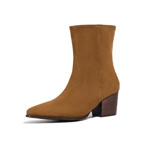 Asterisco Damen Hohe Stiefel Block Mitte Absatz Reißverschluss Pointed Toe 240850 Dark-Braun Gr 37 EU/38Cn von Asterisco