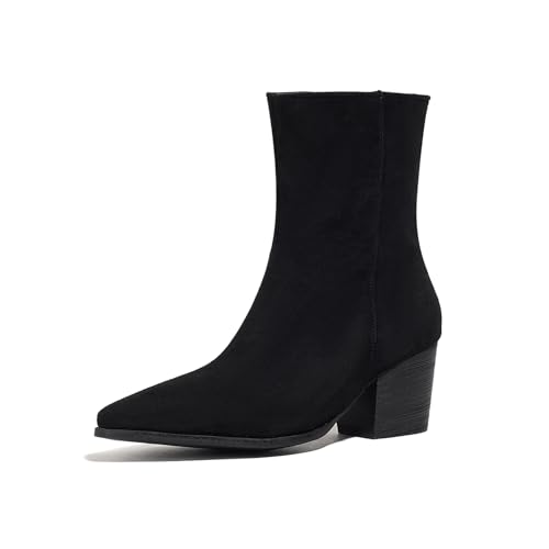 Asterisco Damen Hohe Stiefel Block Mitte Absatz Reißverschluss Pointed Toe 240850 Schwarz Gr 40.5 EU/42Cn von Asterisco