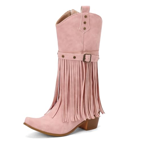 Asterisco Damen Hohe Stiefel Block Mitte Absatz Reißverschluss Pointed Toe 240881 Pink Gr 36.5 EU/37Cn von Asterisco