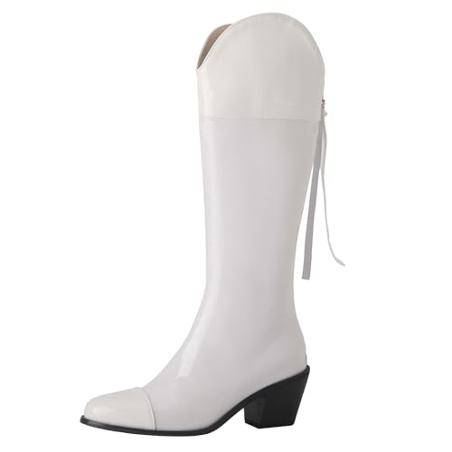 Asterisco Damen Hohe Stiefel Block Mitte Absatz Reißverschluss Pointed Toe 240949 Weiß Gr 34 EU von Asterisco