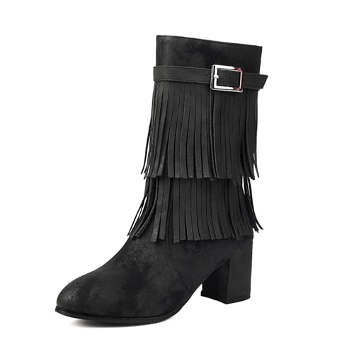 Asterisco Damen Hohe Stiefel Block Mitte Absatz Reißverschluss Runde Zehen 240870 Schwarz Gr 40.5 EU/42Cn von Asterisco