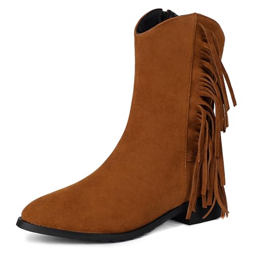 Asterisco Damen Hohe Stiefel Block Mitte Absatz Reißverschluss Runde Zehen 240879 Dark-Braun Gr 48 EU/50Cn von Asterisco