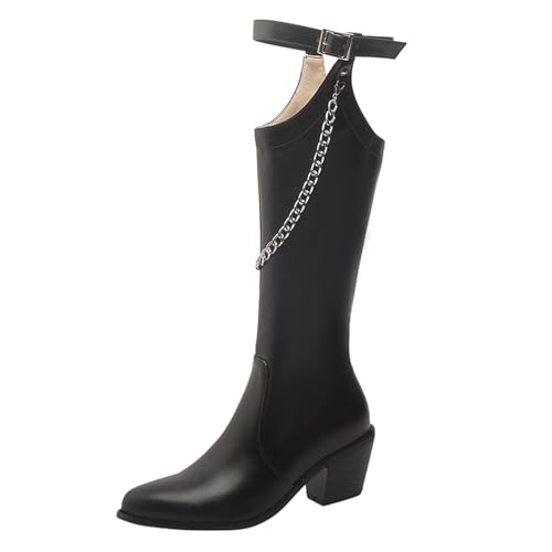 Asterisco Damen Hohe Stiefel Block Mitte Absatz Reißverschluss Runde Zehen 240945 Schwarz Gr 45 EU/47Cn von Asterisco