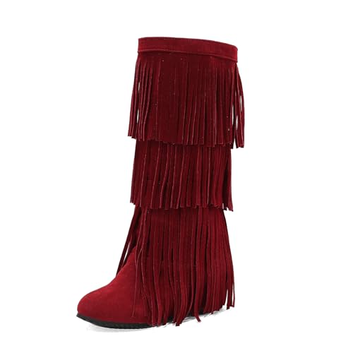 Asterisco Damen Hohe Stiefel Flach Ohne Verschluss Runde Zehen 240785 Rot Gr 40.5 EU/42Cn von Asterisco