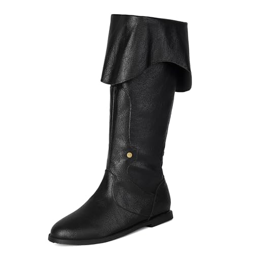 Asterisco Damen Hohe Stiefel Flach Reißverschluss Runde Zehen 240860 Schwarz Gr 44 EU/46Cn von Asterisco