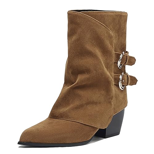 Asterisco Damen Hohe Stiefel Hohen Blockabsatz Ohne Verschluss Pointed Toe 240914 Braun Gr 40 EU/41Cn von Asterisco