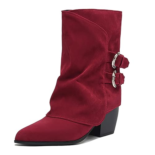 Asterisco Damen Hohe Stiefel Hohen Blockabsatz Ohne Verschluss Pointed Toe 240914 Rotwein Gr 38 EU/39Cn von Asterisco