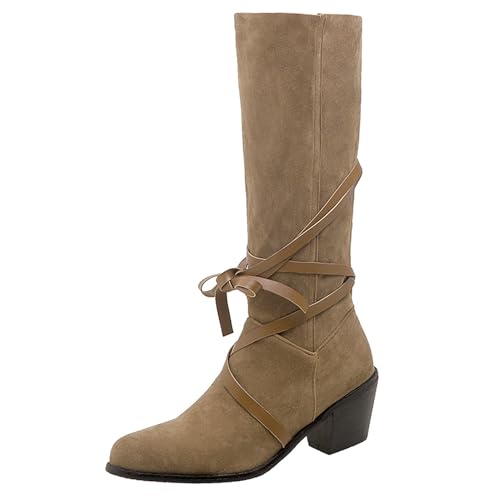 Asterisco Damen Hohe Stiefel Hohen Blockabsatz Ohne Verschluss Pointed Toe 240948 Aprikose Gr 45 EU/47Cn von Asterisco