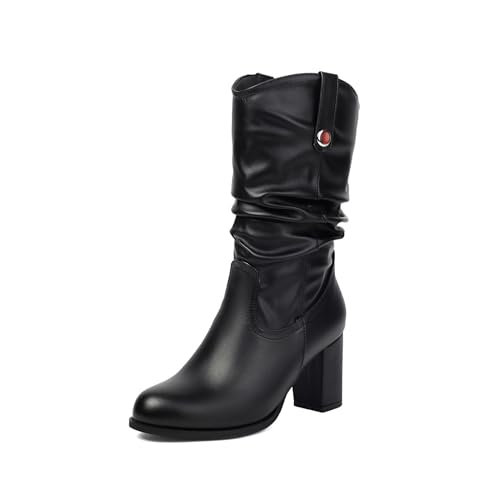 Asterisco Damen Hohe Stiefel Hohen Blockabsatz Ohne Verschluss Runde Zehen 240800 Schwarz Gr 40 EU/41Cn von Asterisco